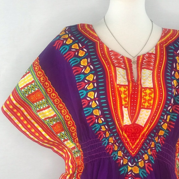 NF Bright Multicolored Kaftan 100% Cotton Top Free Size OS - Picture 5 of 11